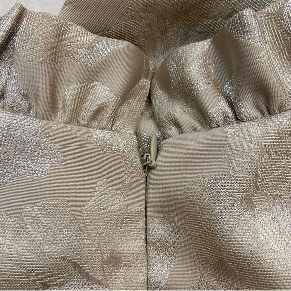 Eliza J Champagne Color Floral Brocade Ruffle Neckline Sleeveless Dress Medium - Picture 13 of 13